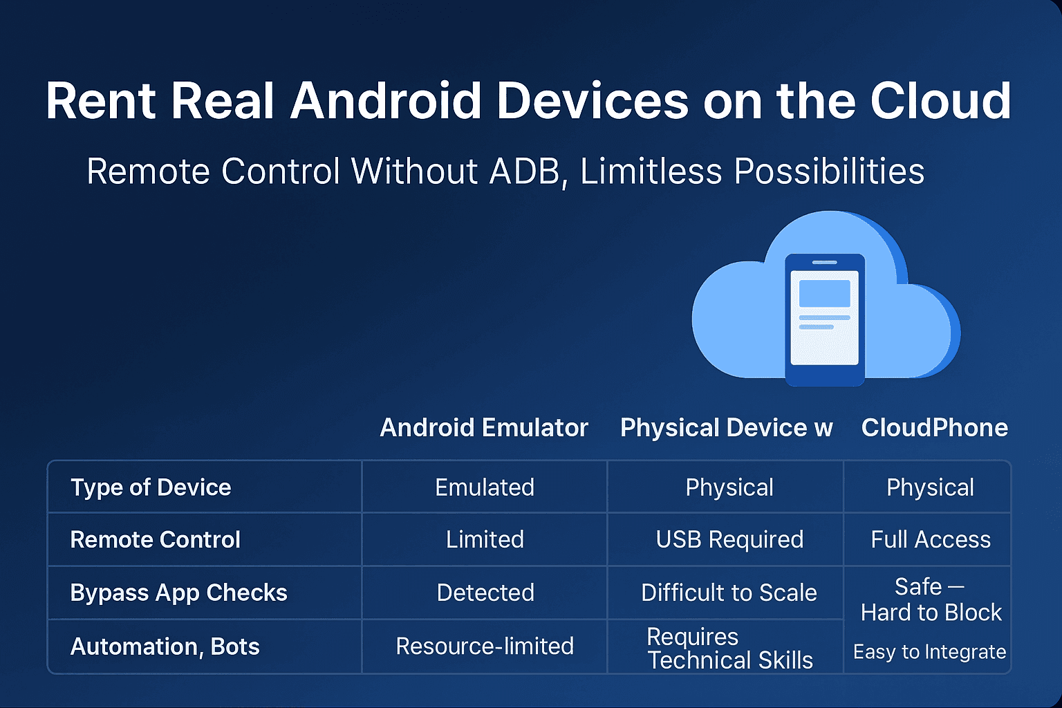 Rent Real Android Devices on the Cloud: Remote Control Without ADB, Limitless Possibilities