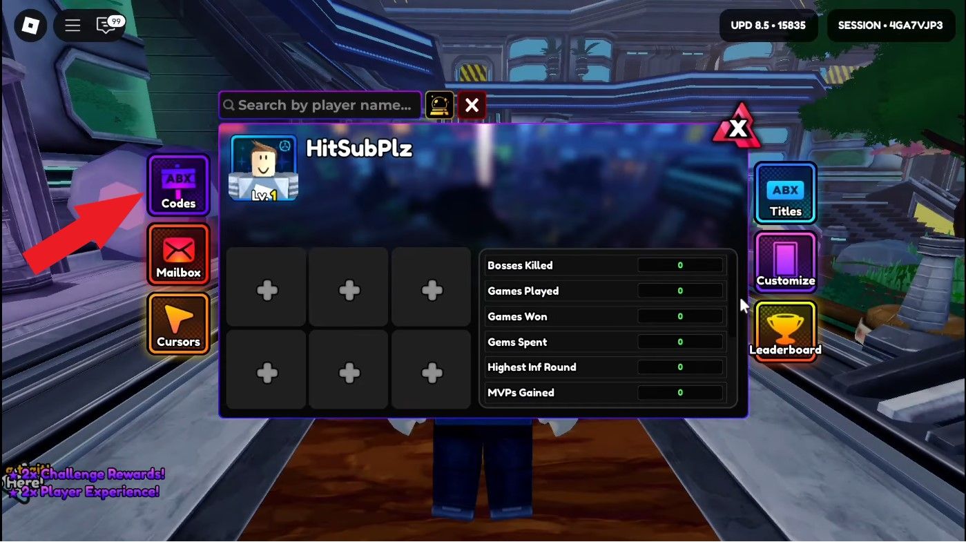 Step 3: Click 'Codes' purple button on the left