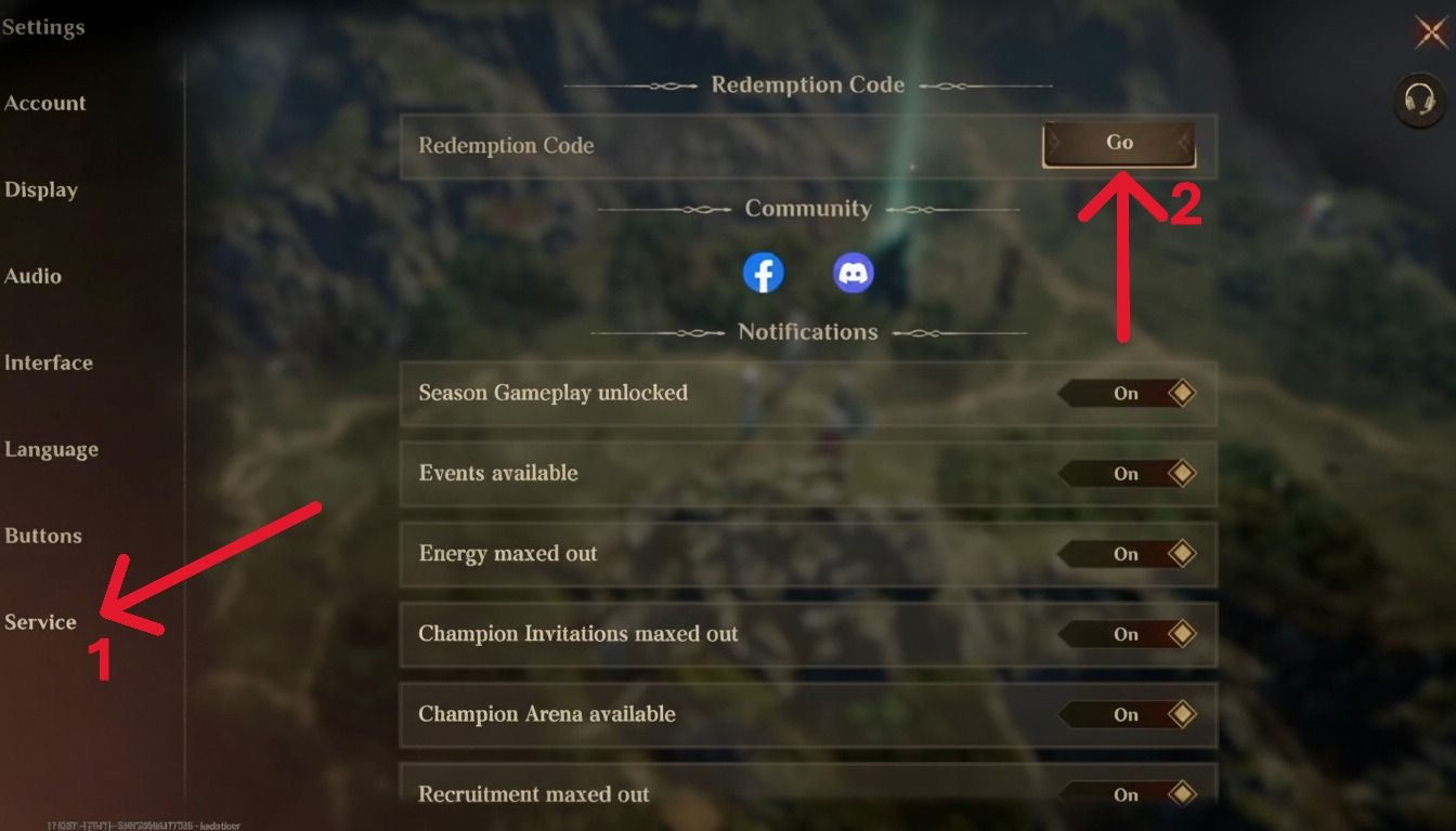 Step 3: Select Service > Redeem Code.