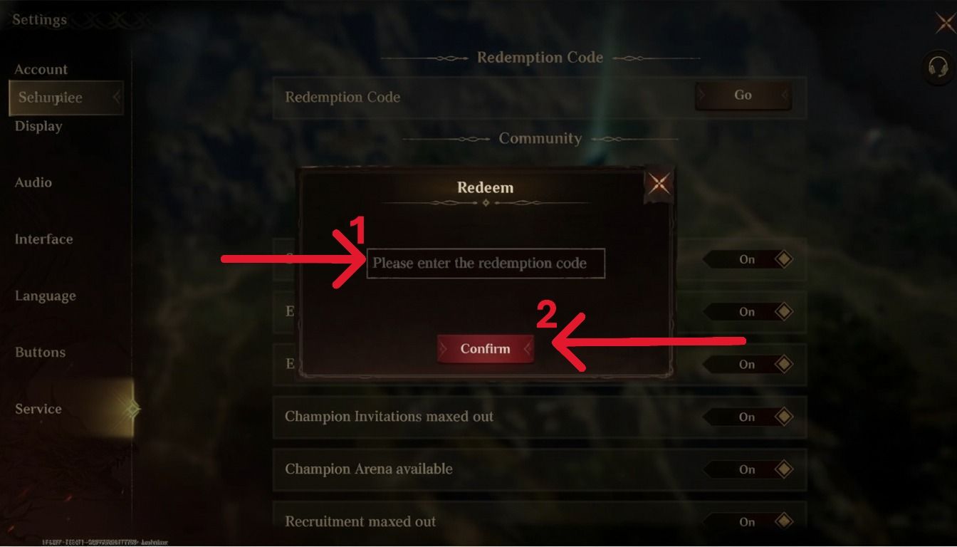 Step 4: Paste code from table (copy to avoid errors), press Confirm.