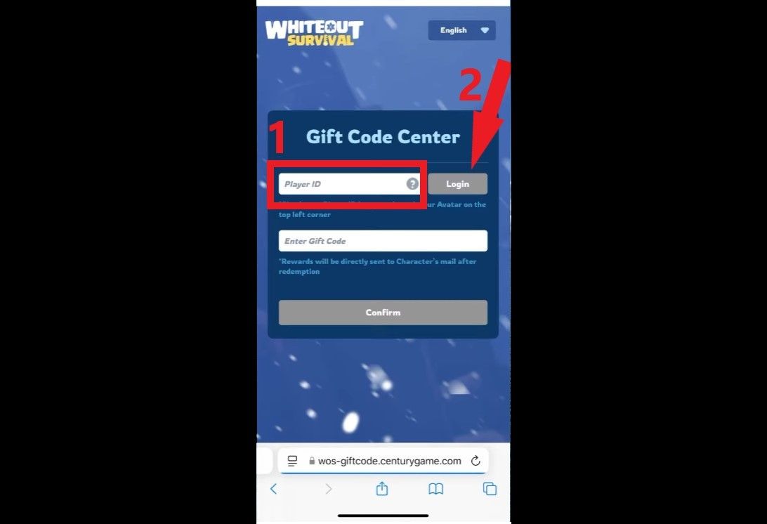 Step 2: Go to https://wos-giftcode.centurygame.com/, enter ID > login.