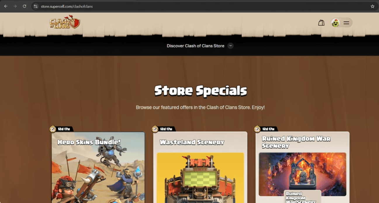 Access Supercell Store Clash of Clans.