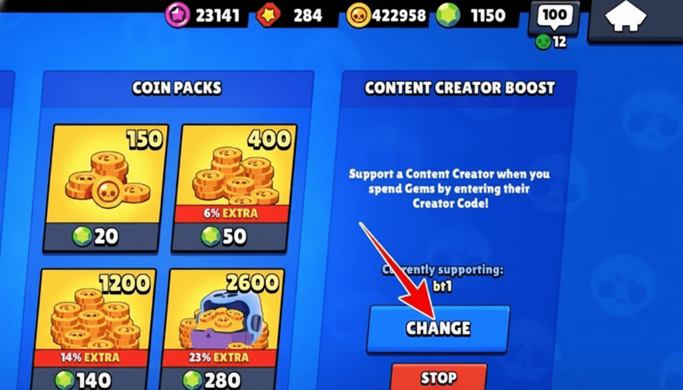 Step 2: Move to the right and select Change at Content Creator Boost