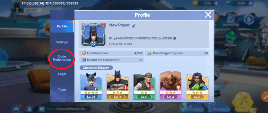 Select Code Redemption tab.