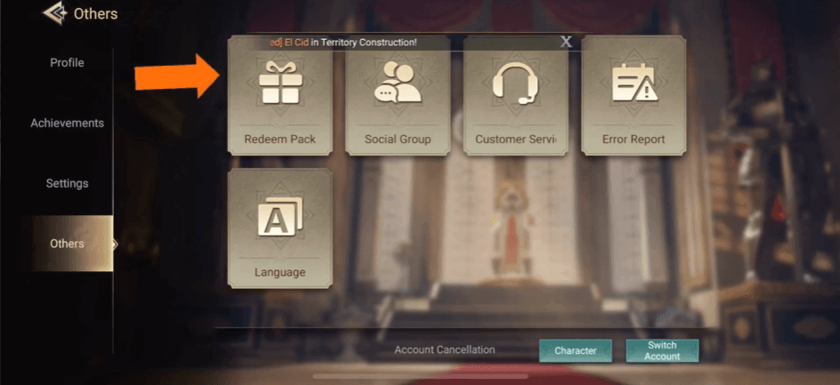 Tap Redeem Pack or Gift Code.