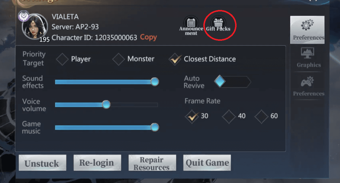 Go to [Settings] – [Gift Code].