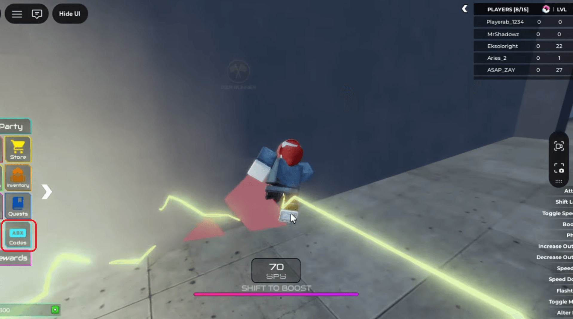 Click the Codes button (left side of screen).