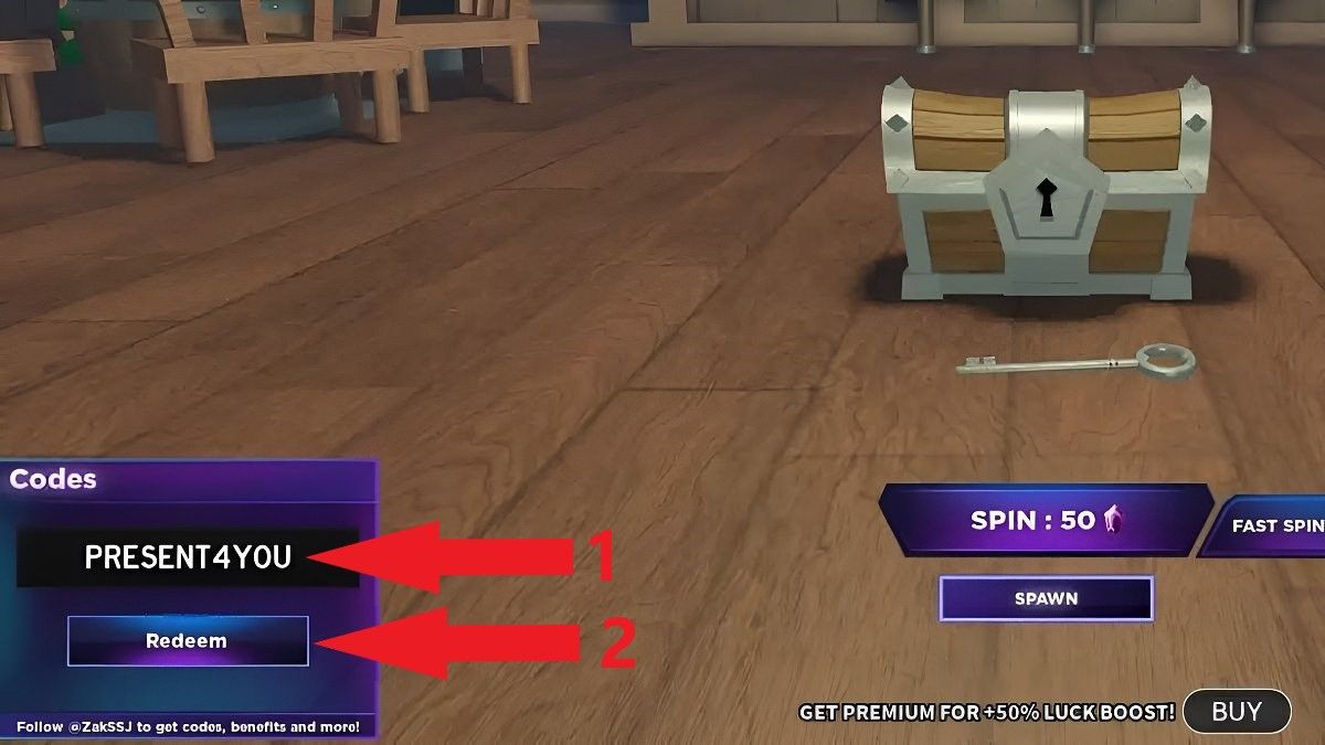 चरण 4: कोड पैनल बाएँ निचले कोने में दिखाई देता है, टेबल से कोड चिपकाएँ (सावधानी से कॉपी करें ताकि केस त्रुटि न हो) और Redeem पर टैप करें।