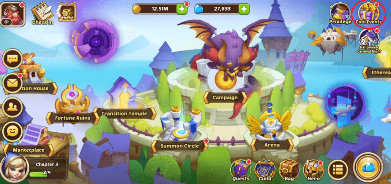 Tap Cool Events (top right corner).