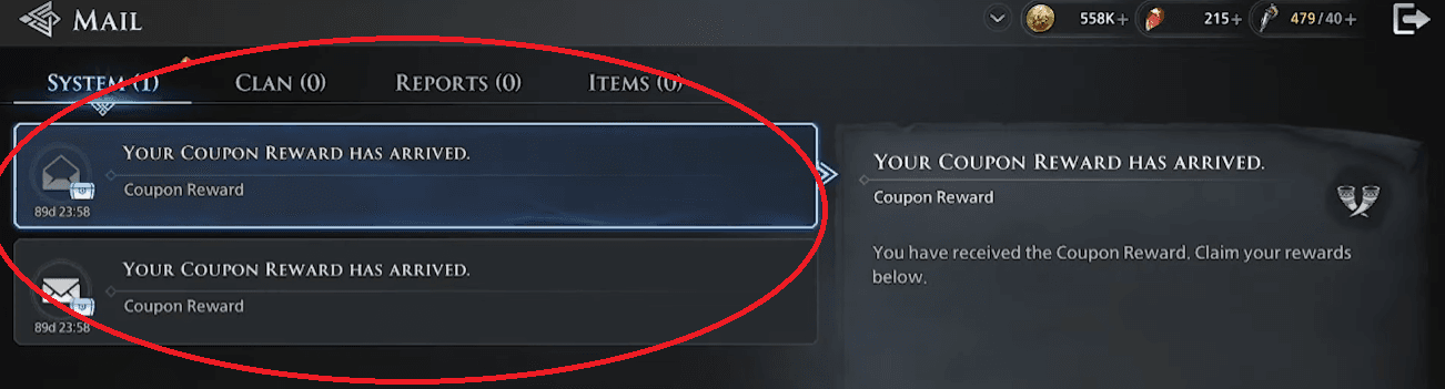 Check Inventory or Mailbox to receive items