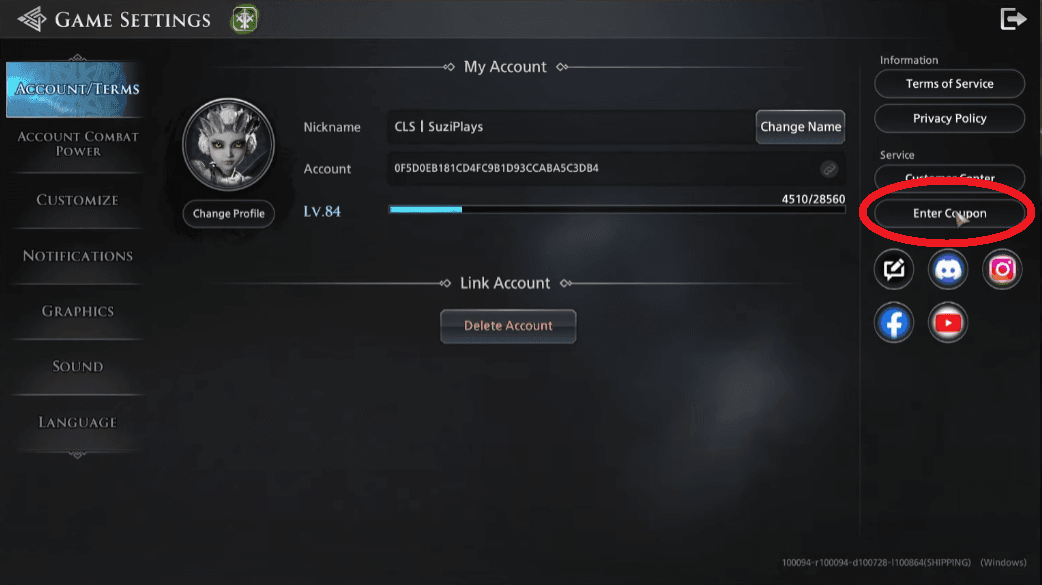 Select 'Enter Coupon' or 'Redeem Code' in menu.