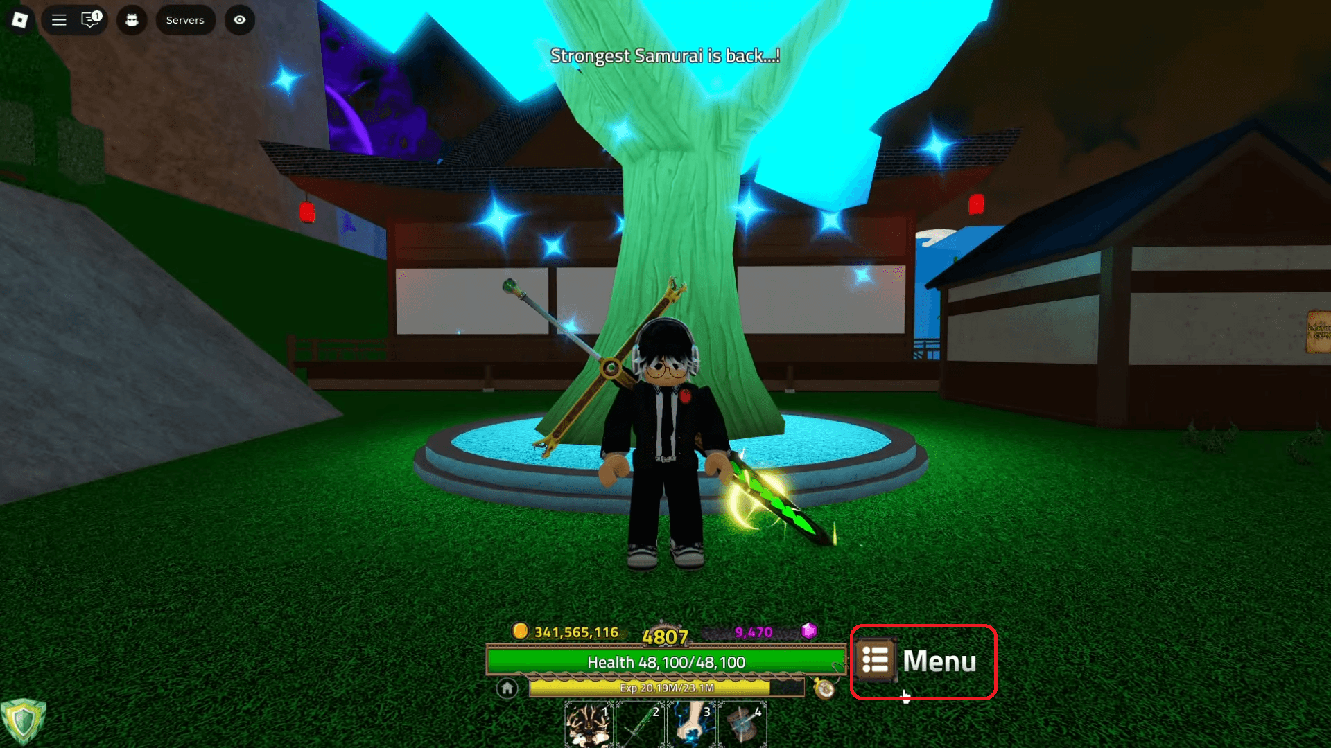 Press Menu (C key or icon next to HP bar).