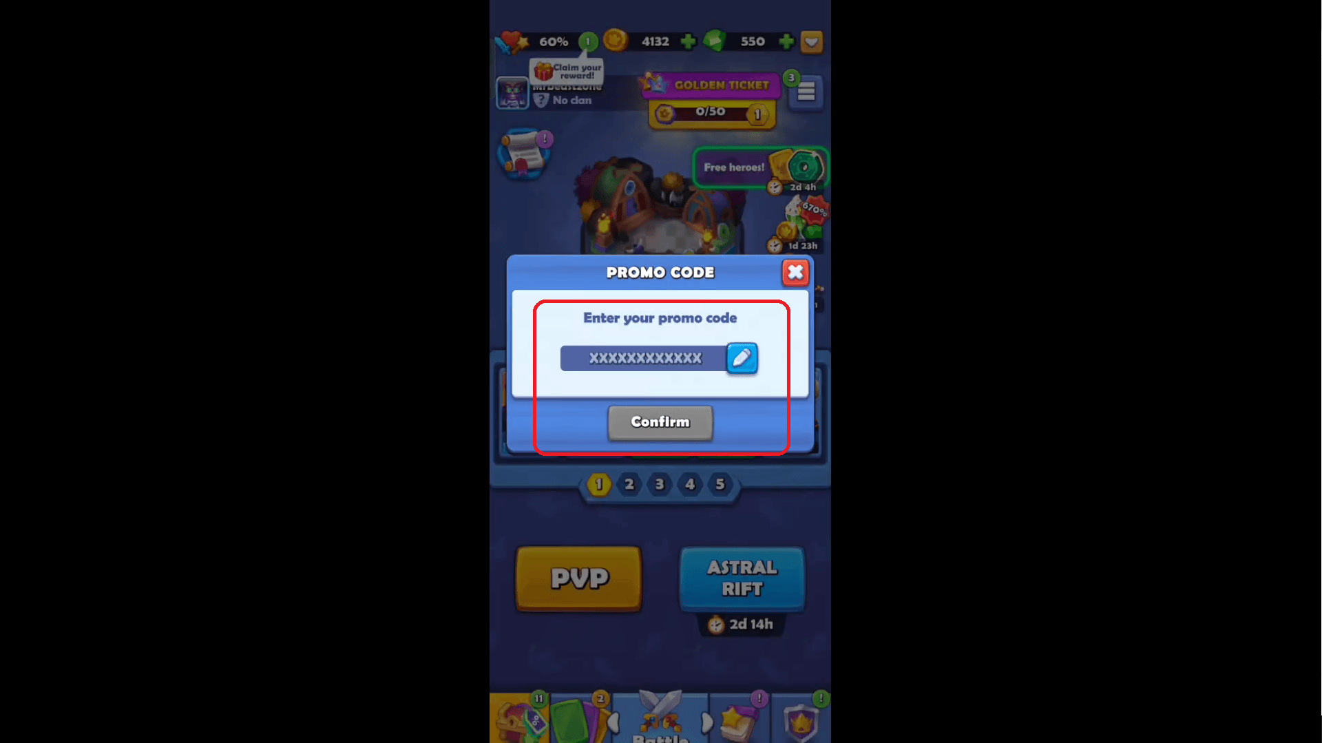 Вставить код из таблицы, нажать Подтвердить – награда отправлена через почту.