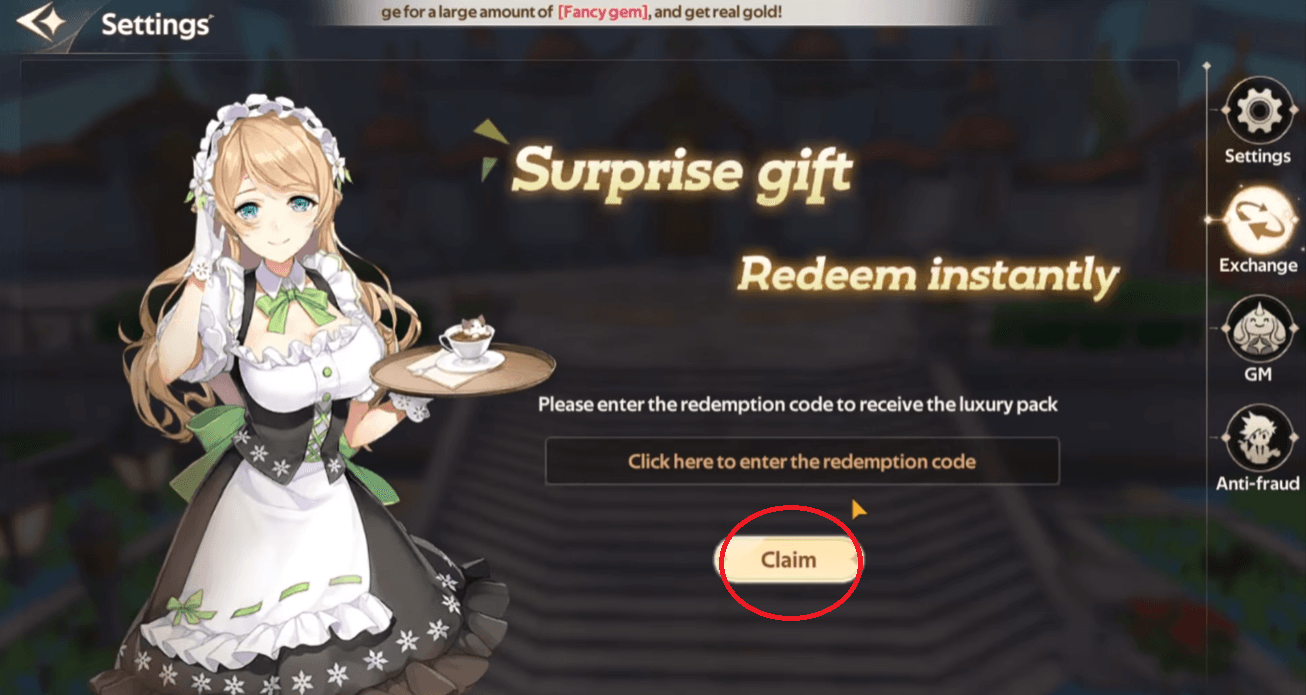 Copy code from table above, paste into input box, and press Claim/Confirm.
