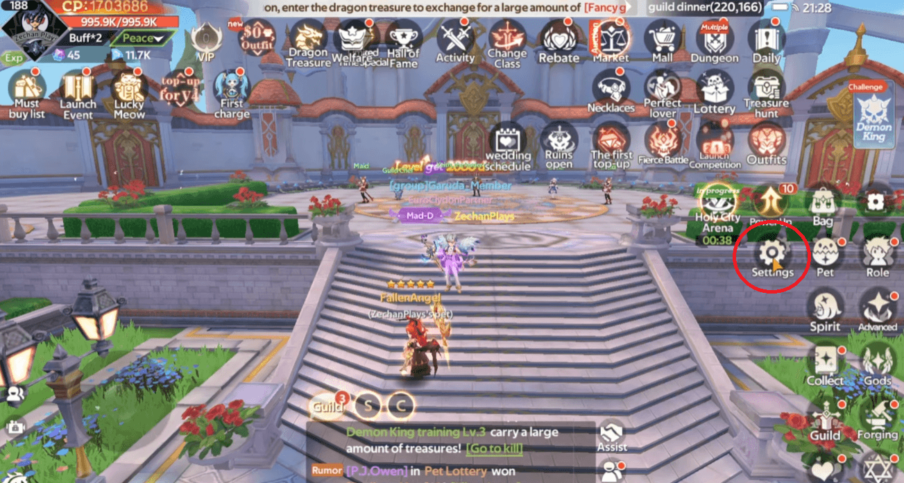 Tap Menu (bottom right) > Settings (gear icon).