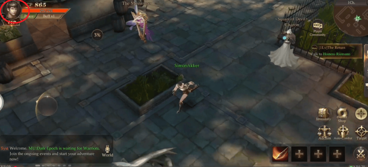 Open MU Dark Epoch, tap Profile icon (top left corner).