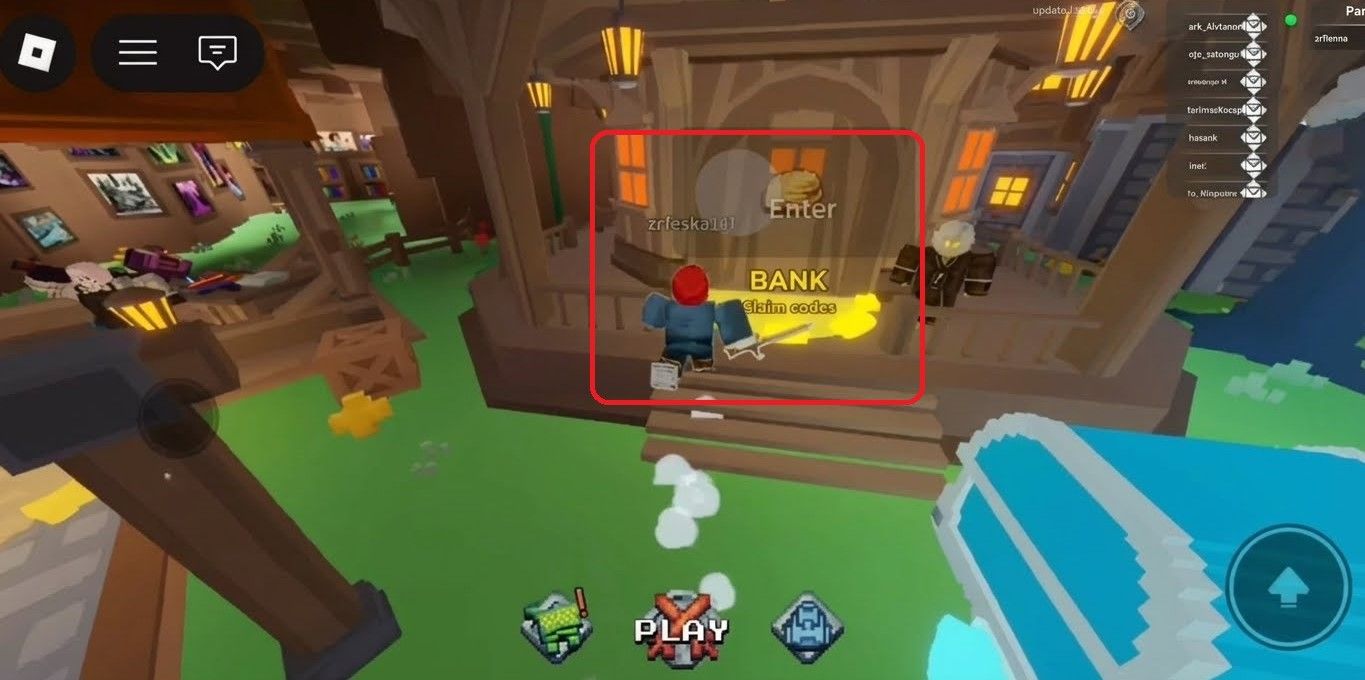 Left spawn, go to Bank (yellow circle), press E.
