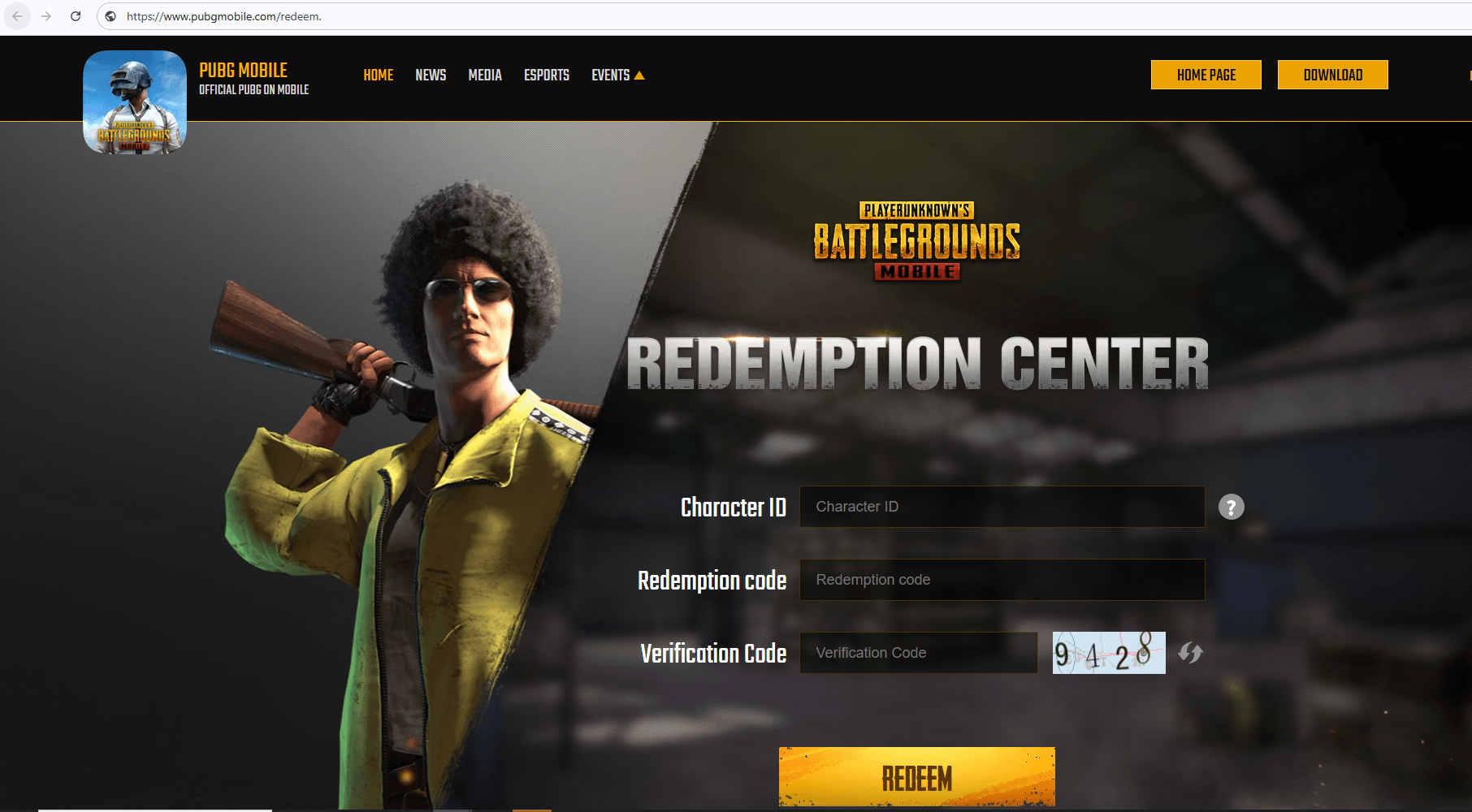 Visit: https://www.pubgmobile.com/redeem.