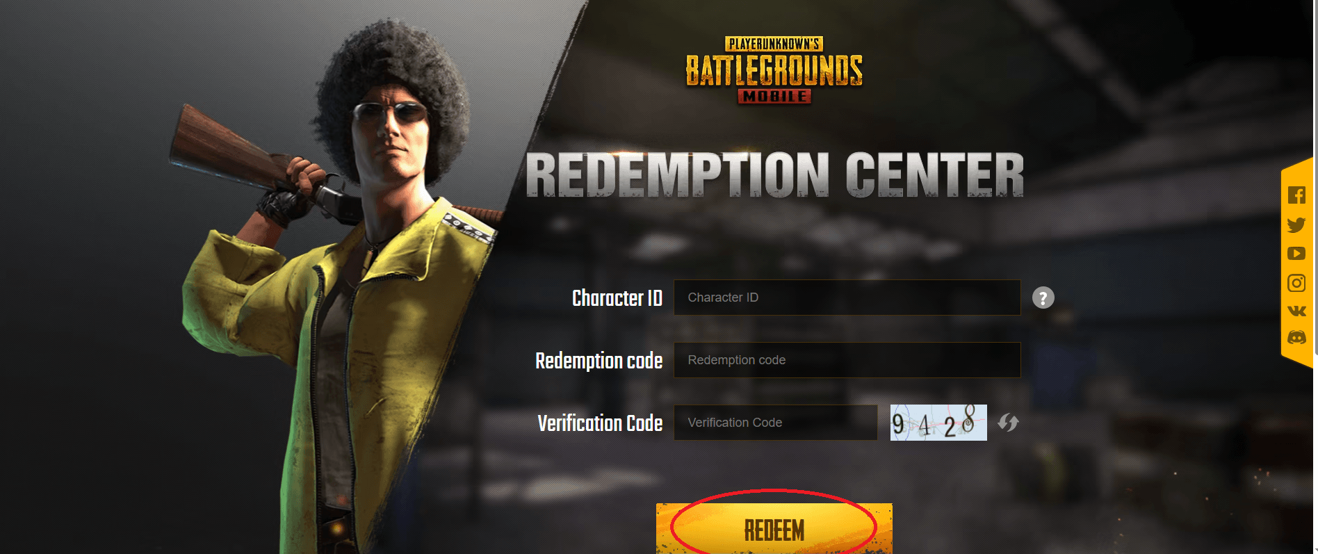 Click Redeem → Check Mail in-game (mail icon).