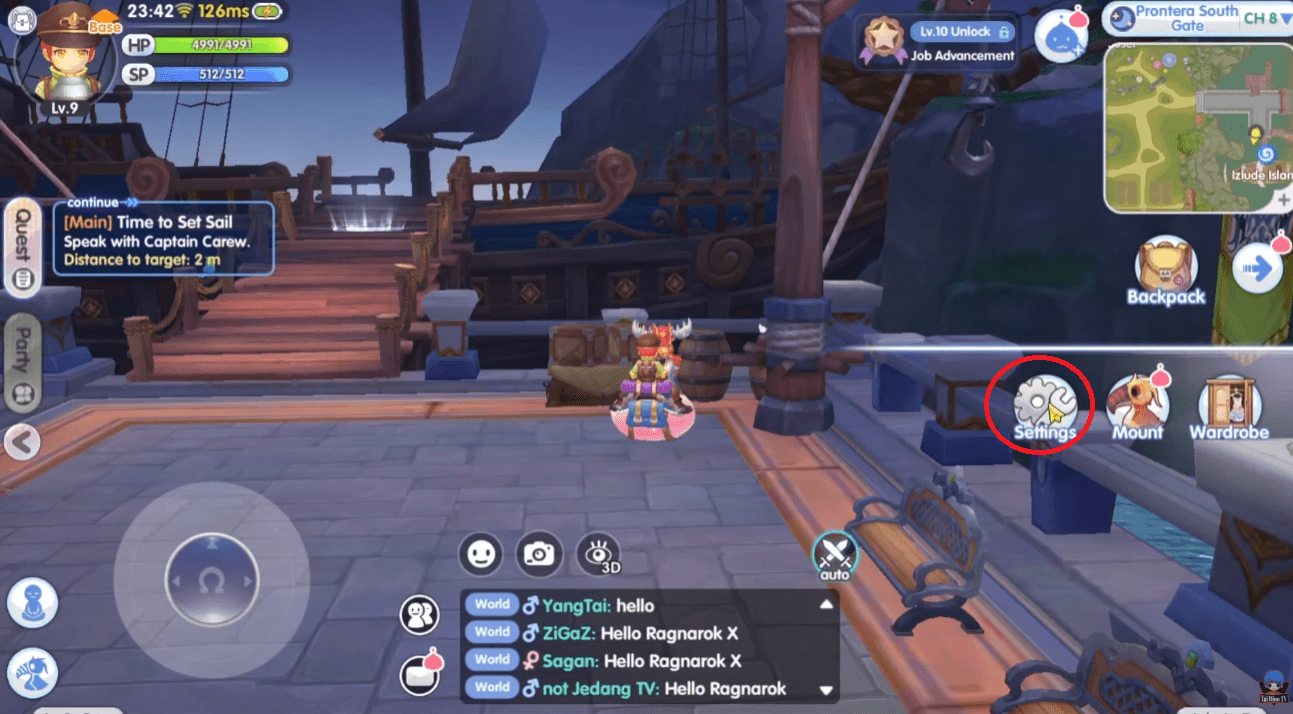 Tap arrow on the right side of the screen → Choose Settings (gear icon).