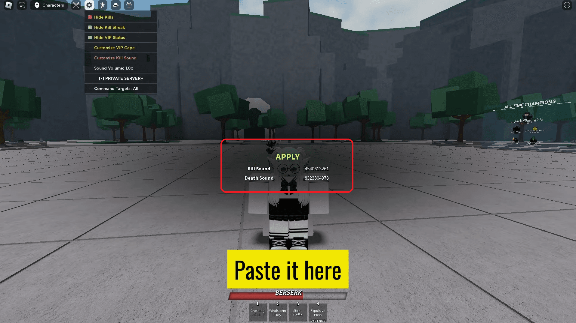 Pega el ID del código desde la tabla en la caja de Ingresar ID de Sonido.