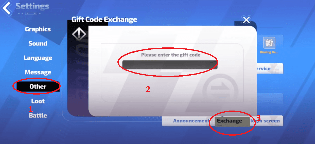 Nhập code vào ô Redeem Code > Nhấn Exchange.
