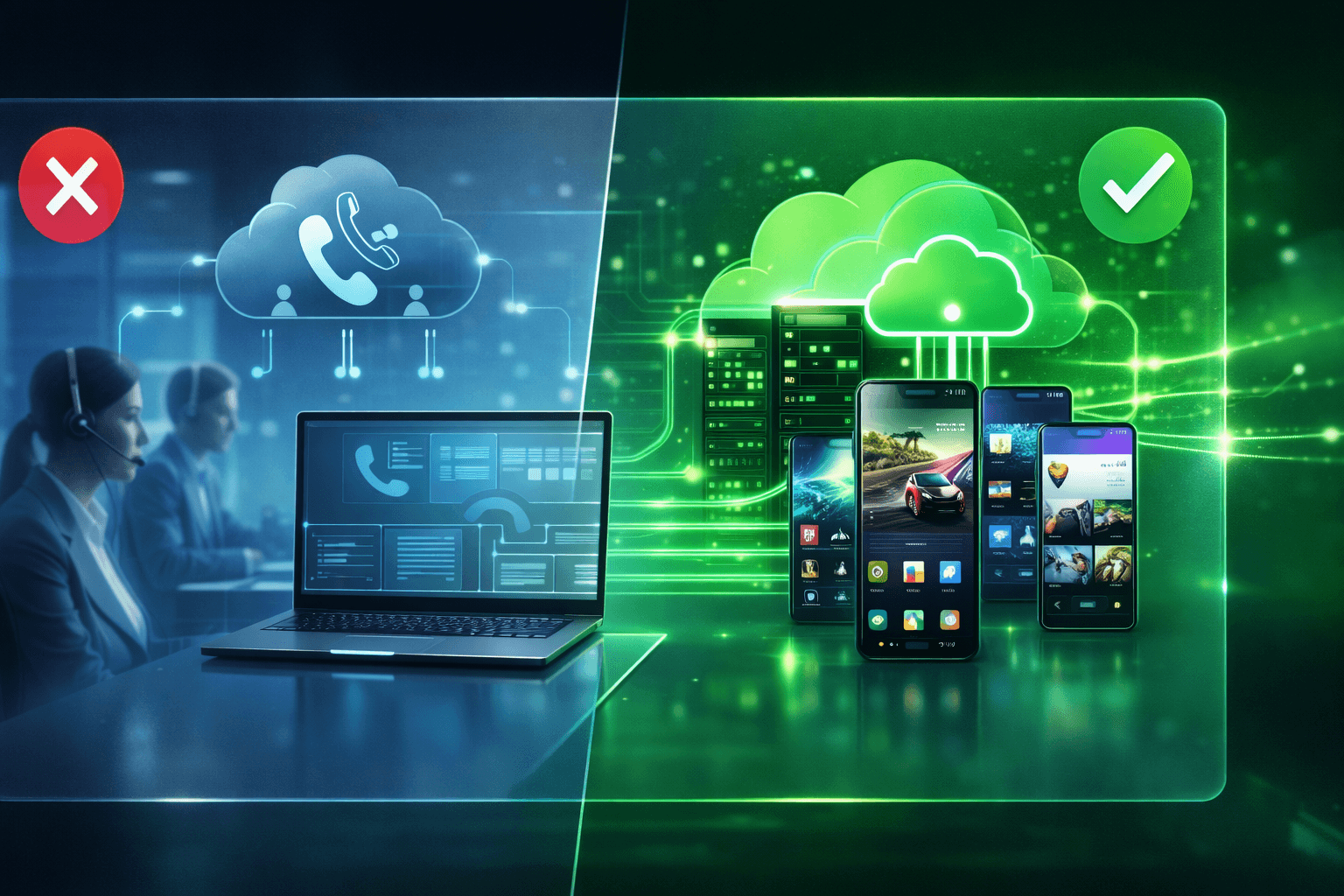 VoIP Cloud Phone System vs Android Cloud Phone comparison showing key differences